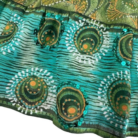 Coldwater Creek Silk Maxi Skirt Size S Green Sequin Forest Fairy Goblin Boho Y2K - Picture 2 of 8